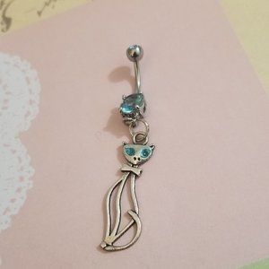 *5/35*  New Blue Eyed Siamese Cat Belly Dangle  14G